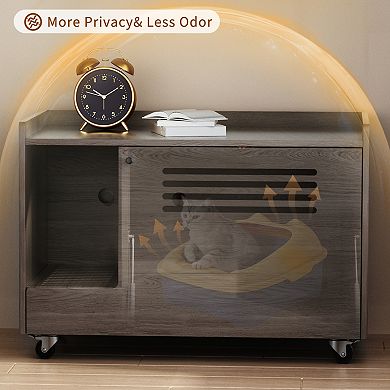 IFMALL Modern Hidden Cat Litter Box Enclosure Furniture with Storage Cabinet