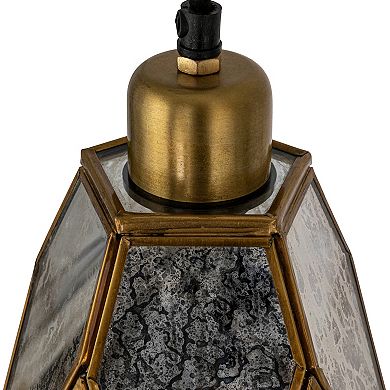 Hello Honey Antiqued Mirrored Mercury Glass Pendant with Gold Diamond Framework Design