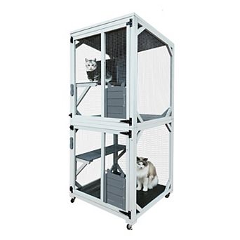 IFMALL Outdoor Cat Enclosure with Napping House and Multiple Platforms