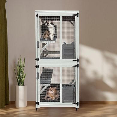 IFMALL Outdoor Cat Enclosure with Napping House and Multiple Platforms