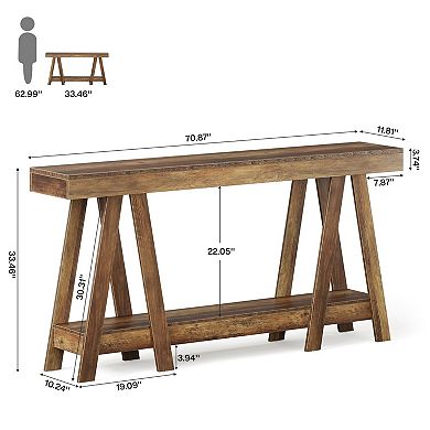 Farmhouse Wood Console Table Two-Tier Entryway Sofa Table with Open Shelves