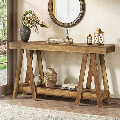 Farmhouse Wood Console Table Two-Tier Entryway Sofa Table with Open Shelves