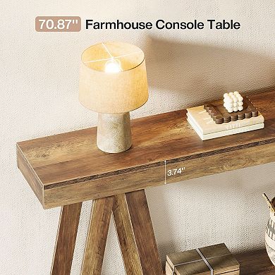 Farmhouse Wood Console Table Two-Tier Entryway Sofa Table with Open Shelves