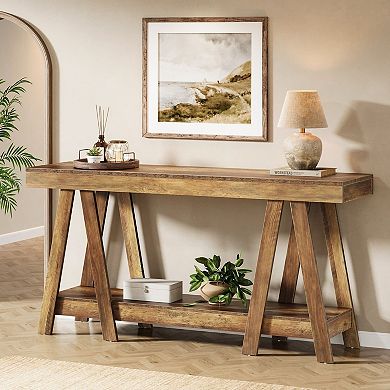 Farmhouse Wood Console Table Two-Tier Entryway Sofa Table with Open Shelves