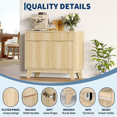 Fluted Buffet Cabinet with Storage, Sideboard Cabinet with Adjustable Shelf for Dining Room