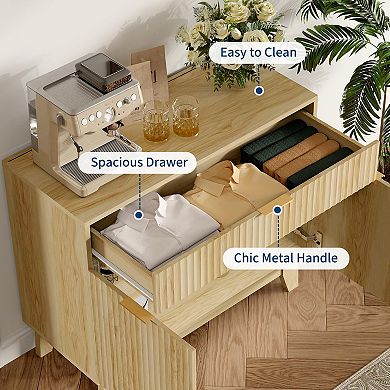 Fluted Buffet Cabinet with Storage, Sideboard Cabinet with Adjustable Shelf for Dining Room