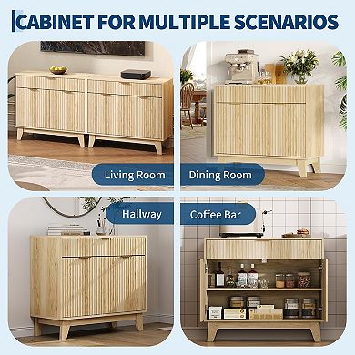Fluted Buffet Cabinet with Storage, Sideboard Cabinet with Adjustable Shelf for Dining Room