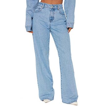 Womens Jeans Straight Wide Leg Denim Pants Vintage Heart Pockets Casual Loose Jeans