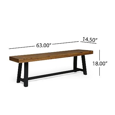 Outdoor Acacia Wood Bench Two-Toned Design with Sandblast Teak Top & Black Base