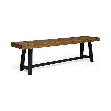 Outdoor Acacia Wood Bench Two-Toned Design with Sandblast Teak Top & Black Base