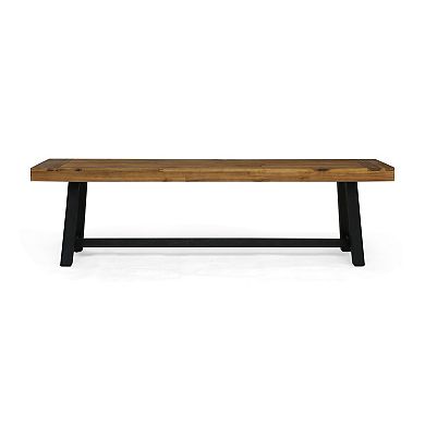 Outdoor Acacia Wood Bench Two-Toned Design with Sandblast Teak Top & Black Base
