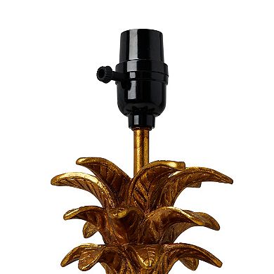 Hello Honey Resin Pineapple Table Lamp with Linen Shade, Distressed Gold