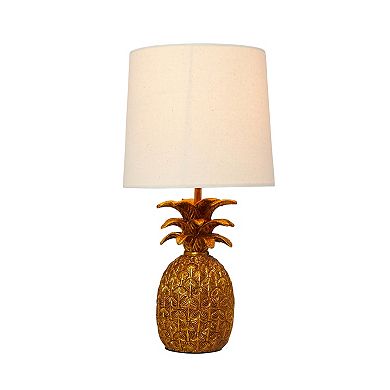 Hello Honey Resin Pineapple Table Lamp with Linen Shade, Distressed Gold