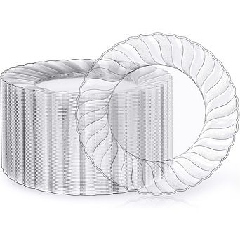 Great Ambitions 100-Count 9" Clear Plastic Plates: Heavy-Duty, Premium for Weddings & Events