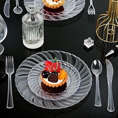 Great Ambitions 100-Count 9" Clear Plastic Plates: Heavy-Duty, Premium for Weddings & Events