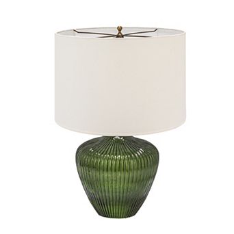Hello Honey Green Glass Table Lamp with White Drum Shade