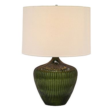 Hello Honey Green Glass Table Lamp with White Drum Shade