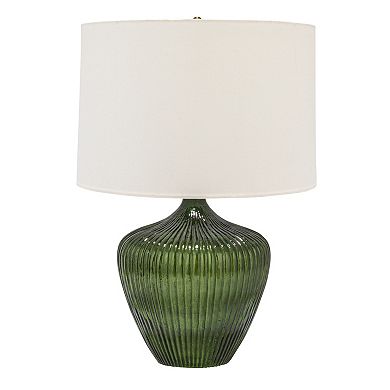 Hello Honey Green Glass Table Lamp with White Drum Shade