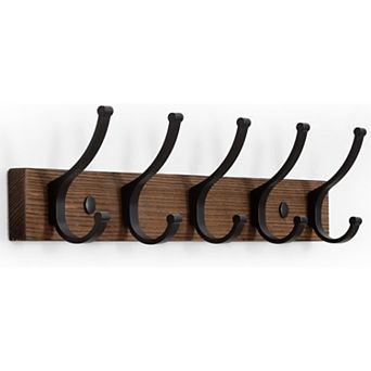 Coat Rack Wall Mount, 16.5 in Wood Coat Hooks, Wall Hooks for Hanging, (1Pack, Brown)