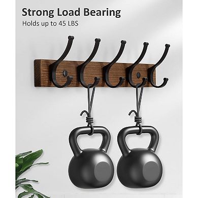 Coat Rack Wall Mount, 16.5 Inches Wood Coat Hooks, Wall Hooks for Hanging, (1Pack, Brown)