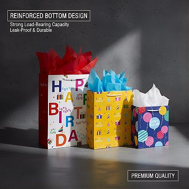 12 Pcs Birthday Gift Bags with Handle Tissue Paper Assorted Sizes Large Medium Small 13 9 Inch