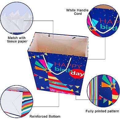12 Pcs Birthday Gift Bags with Handle Tissue Paper Assorted Sizes Large Medium Small 13 9 Inch