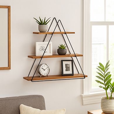 Decorative 3 Tier Floating Shelf - Modern Narrow Wall Mounted Shlef for Storage, 20", Brown