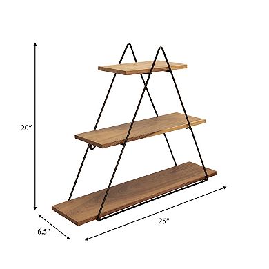 Decorative 3 Tier Floating Shelf - Modern Narrow Wall Mounted Shlef for Storage, 20", Brown