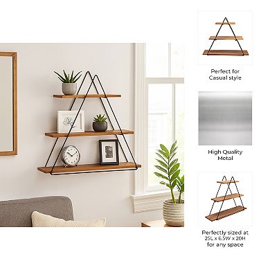 Decorative 3 Tier Floating Shelf - Modern Narrow Wall Mounted Shlef for Storage, 20", Brown
