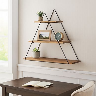Decorative 3 Tier Floating Shelf - Modern Narrow Wall Mounted Shlef for Storage, 20", Brown
