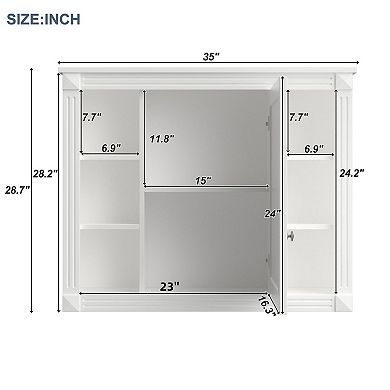 Wall-Mounted Bathroom Cabinet with 3 Mirrored Doors and 8 Interior Shelves