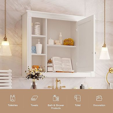 Wall-Mounted Bathroom Cabinet with 3 Mirrored Doors and 8 Interior Shelves