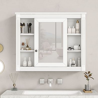 Wall-Mounted Bathroom Cabinet with 3 Mirrored Doors and 8 Interior Shelves