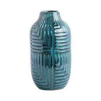 Teal Textured Ceramic Ornamental Vase Modern Decor