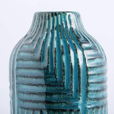Teal Textured Ceramic Ornamental Vase Modern Decor