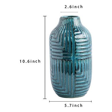 Teal Textured Ceramic Ornamental Vase Modern Decor