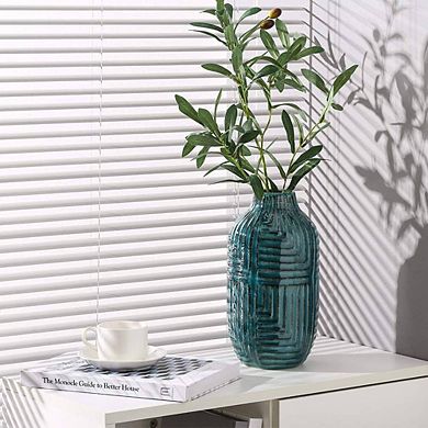 Teal Textured Ceramic Ornamental Vase Modern Decor