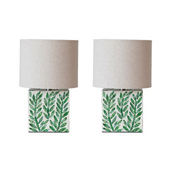 Hello Honey Reclaimed Wood and Shell Table Lamp, Green, Set of 2