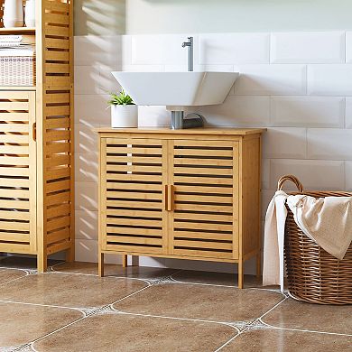 Bathroom Storage Cabinet Under Sink, Double Door Pedestal Sink Organizer