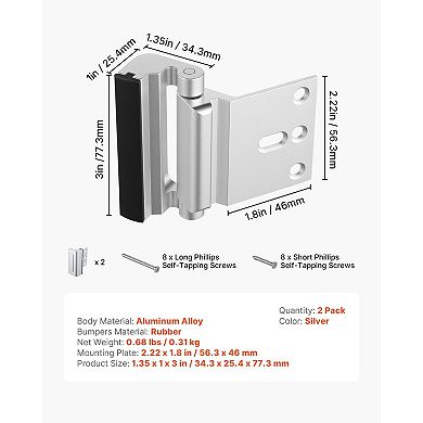 Set of 2 Interior Door Reinforcement Lock Aluminum Alloy Security Lock