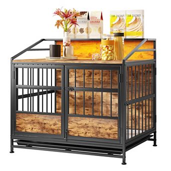 IFMALL Multi-Function Furniture Style Dog Crate with Storage and Double Doors