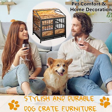 IFMALL Multi-Function Furniture Style Dog Crate with Storage and Double Doors