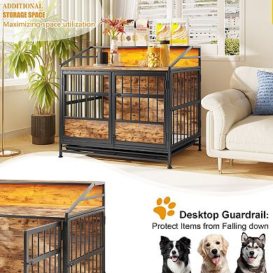 IFMALL Multi-Function Furniture Style Dog Crate with Storage and Double Doors