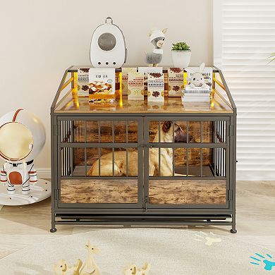 IFMALL Multi-Function Furniture Style Dog Crate with Storage and Double Doors