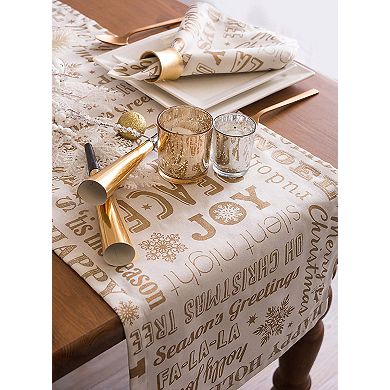 DII Christmas Gold Holiday Collage Printed Metallic Table Runner