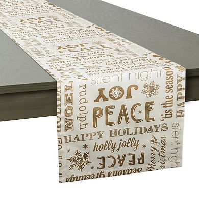 DII Christmas Gold Holiday Collage Printed Metallic Table Runner