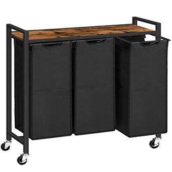 3 Compartment Laundry Hamper Rolling Sorter with Shelf Handles Lockable Wheels Bedroom Bathroom