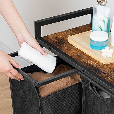 3 Compartment Laundry Hamper Rolling Sorter with Shelf Handles Lockable Wheels Bedroom Bathroom