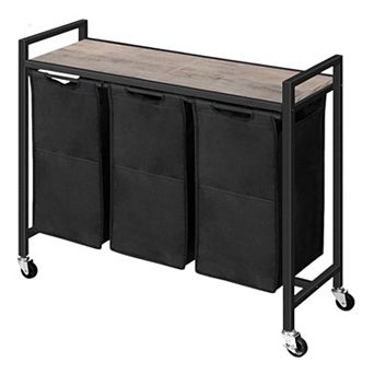 3 Compartment Laundry Hamper Rolling Sorter with Shelf Handles Lockable Wheels Bedroom Bathroom