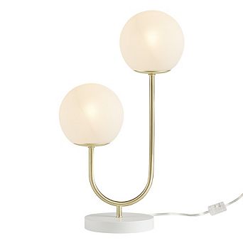 20" Glass Shade Iron Table Lamp with Frosted Bulbs, Gold/White